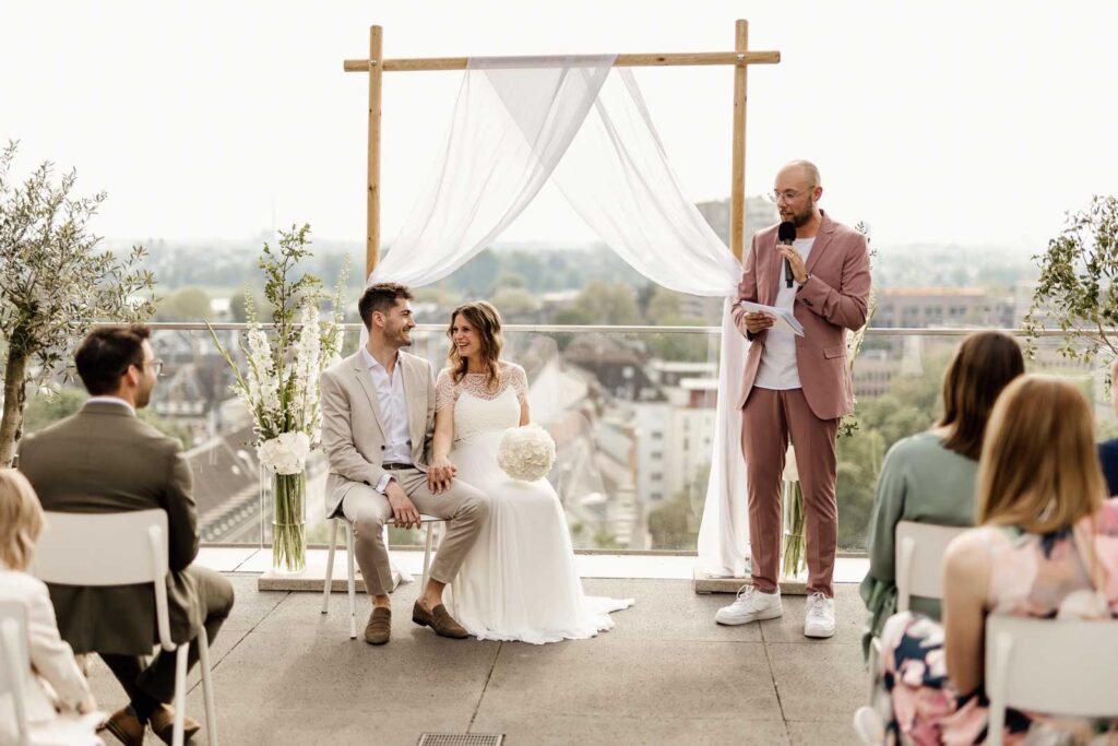 Non-religious wedding ceremony on a rooftop terrace