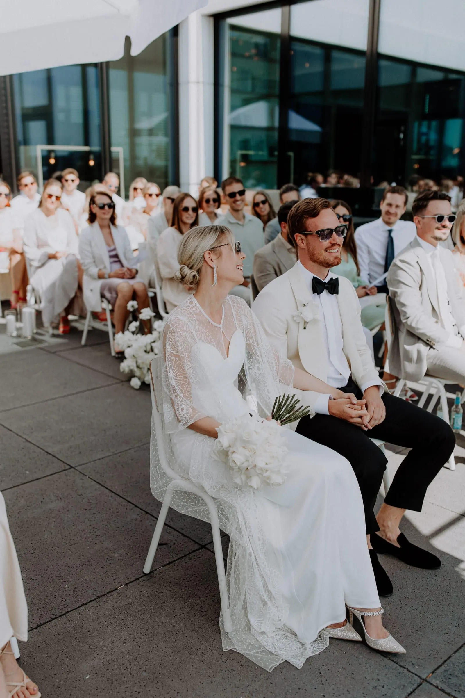 The bride and groom at their non-religious wedding ceremony at Forty Four Düsseldorf