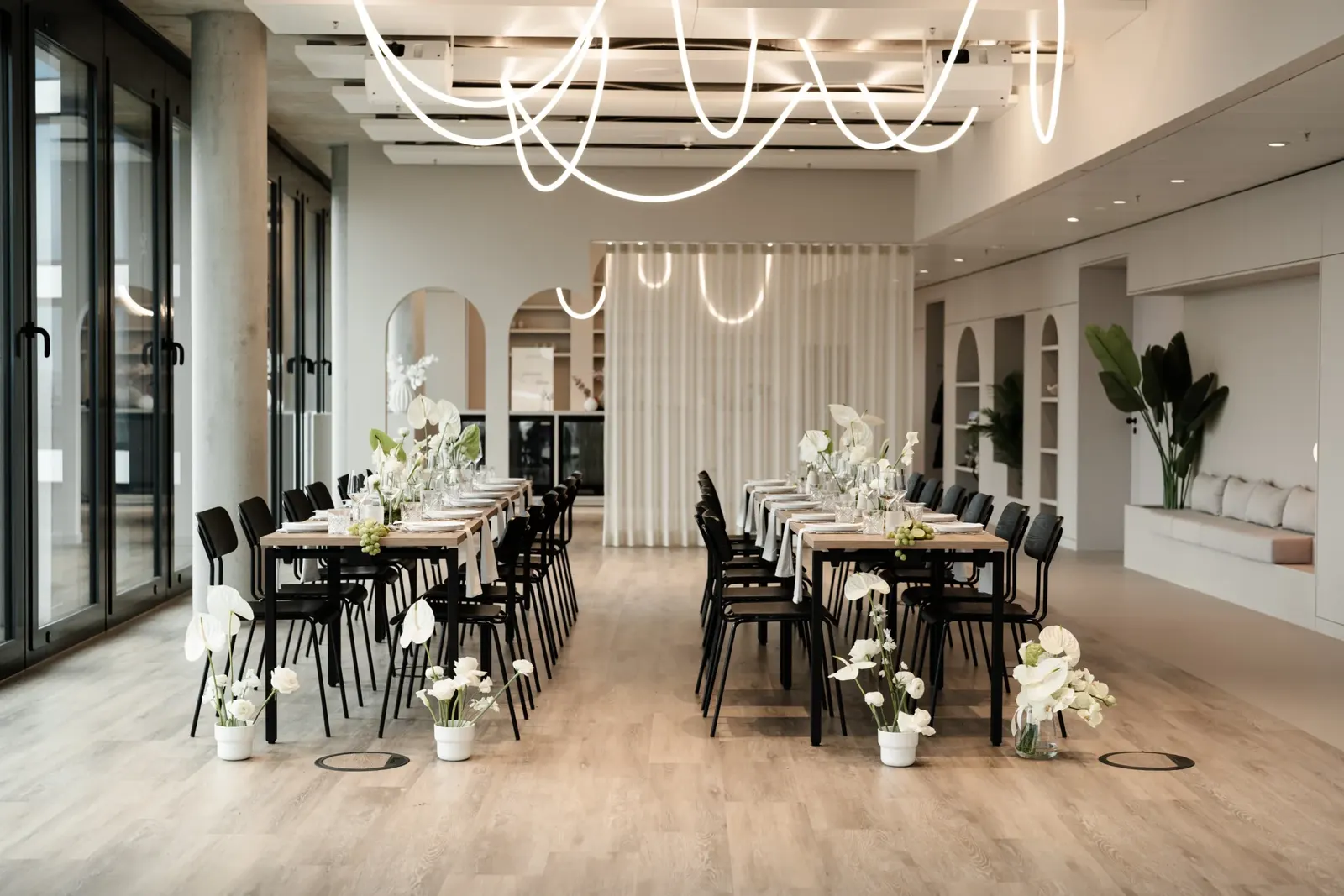 Wedding Banquets Under a Light Installation in Frankfurt